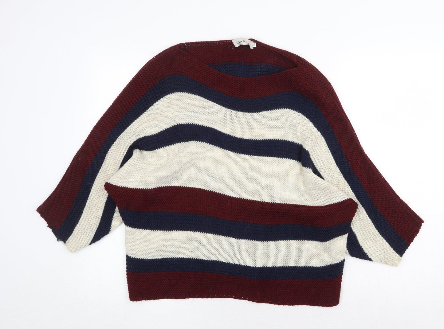 BASSINI Womens Multicoloured Round Neck Striped Acrylic Pullover Jumper Size S