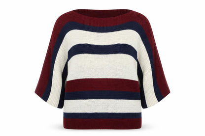 Bassini Womens Multicoloured Round Neck Striped Acrylic Pullover Jumper Size S