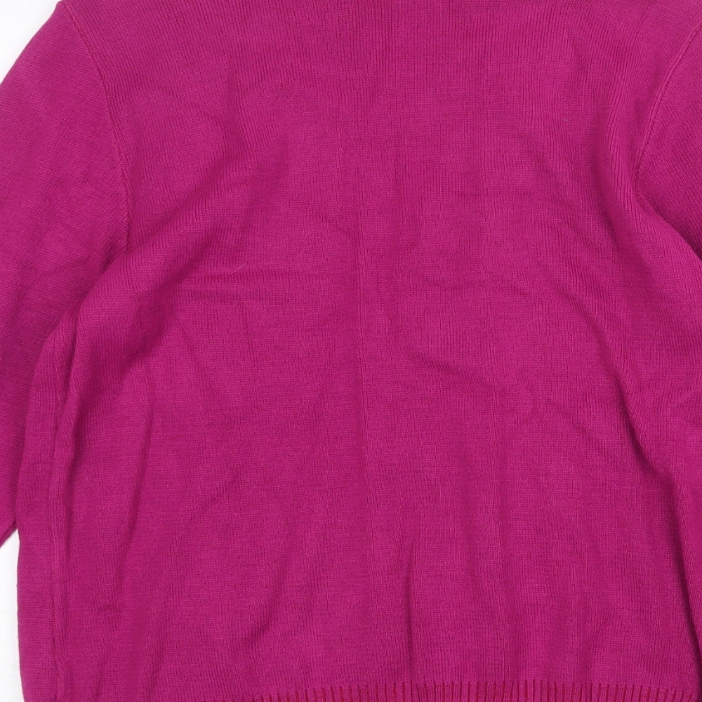 Glimpse Womens Purple V-Neck Acrylic Cardigan Jumper Size L Pullover - Cable Knit Collar Size L-XL