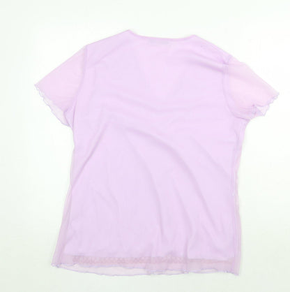 Classics Womens Purple Polyamide Basic T-Shirt Size 14 V-Neck
