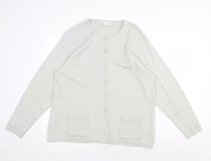 BHS Womens Green Round Neck Acrylic Cardigan Jumper Size 14