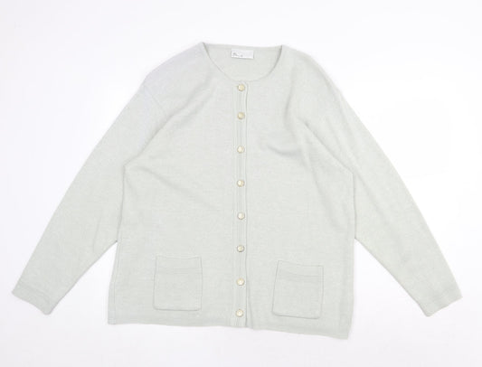 BHS Womens Green Round Neck Acrylic Cardigan Jumper Size 14