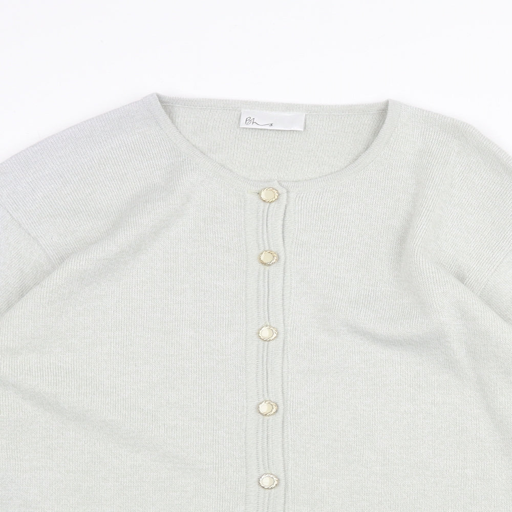 BHS Womens Green Round Neck Acrylic Cardigan Jumper Size 14