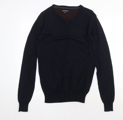 Industrialiaze Mens Blue V-Neck Acrylic Pullover Jumper Size M Long Sleeve