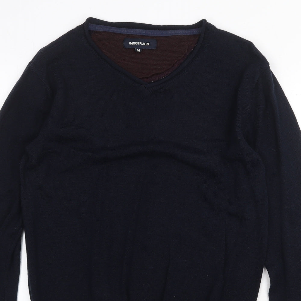 Industrialiaze Mens Blue V-Neck Acrylic Pullover Jumper Size M Long Sleeve