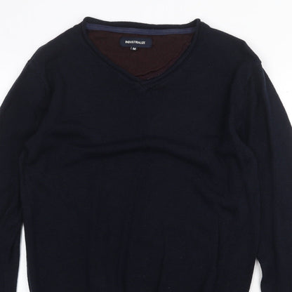 Industrialiaze Mens Blue V-Neck Acrylic Pullover Jumper Size M Long Sleeve