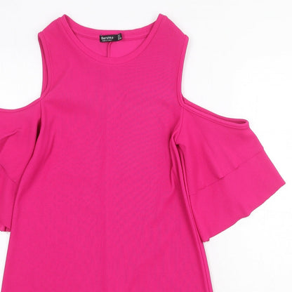 Bershka Womens Pink Polyester A-Line Size S Round Neck Pullover - Cold Shoulder