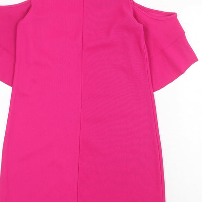 Bershka Womens Pink Polyester A-Line Size S Round Neck Pullover - Cold Shoulder