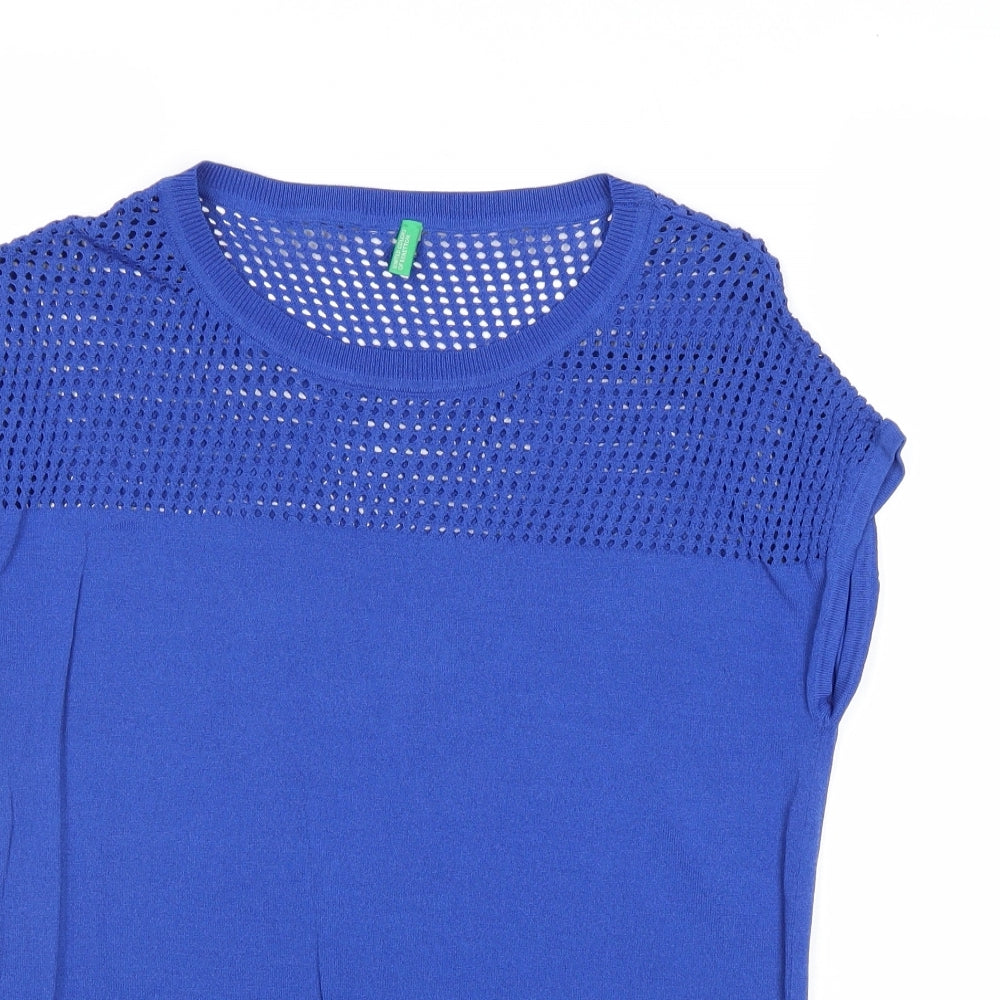 United Colors of Benetton Womens Blue Round Neck Viscose Pullover Jumper Size XS