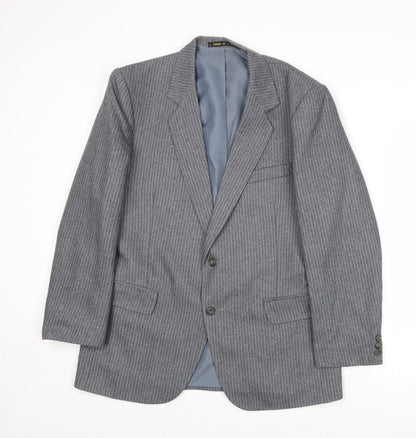 Yorkers Mens Grey Striped Wool Jacket Suit Jacket Size 36 Regular