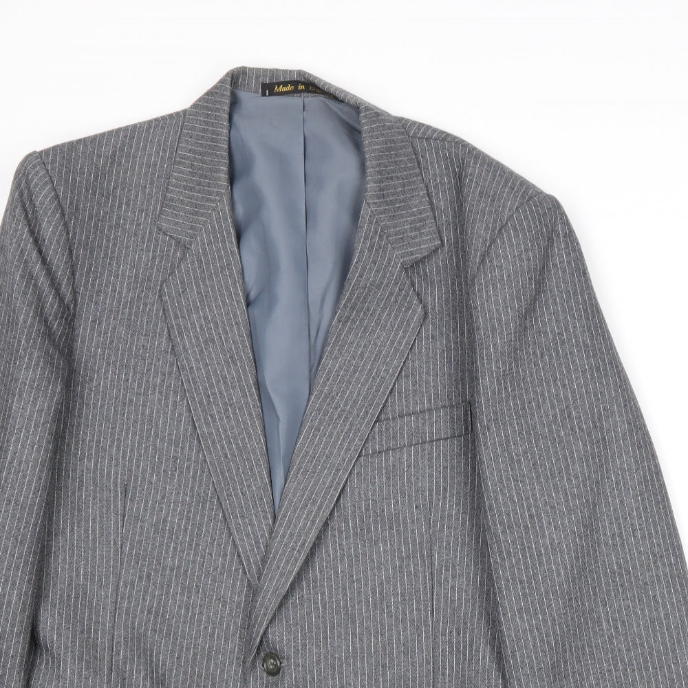 Yorkers Mens Grey Striped Wool Jacket Suit Jacket Size 36 Regular