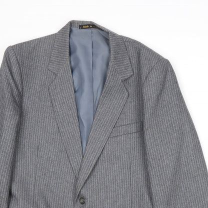 Yorkers Mens Grey Striped Wool Jacket Suit Jacket Size 36 Regular