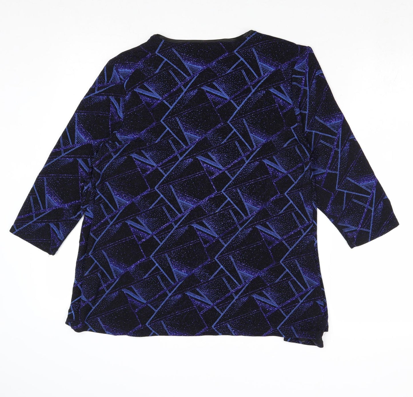 Bonmarché Womens Blue Geometric Polyester Basic Blouse Size 14 Scoop Neck