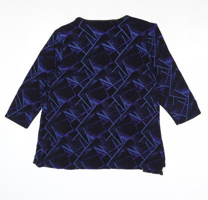 Bonmarché Womens Blue Geometric Polyester Basic Blouse Size 14 Scoop Neck