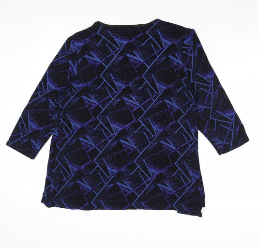 Bonmarché Womens Blue Geometric Polyester Basic Blouse Size 14 Scoop Neck