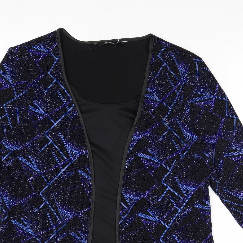 Bonmarché Womens Blue Geometric Polyester Basic Blouse Size 14 Scoop Neck