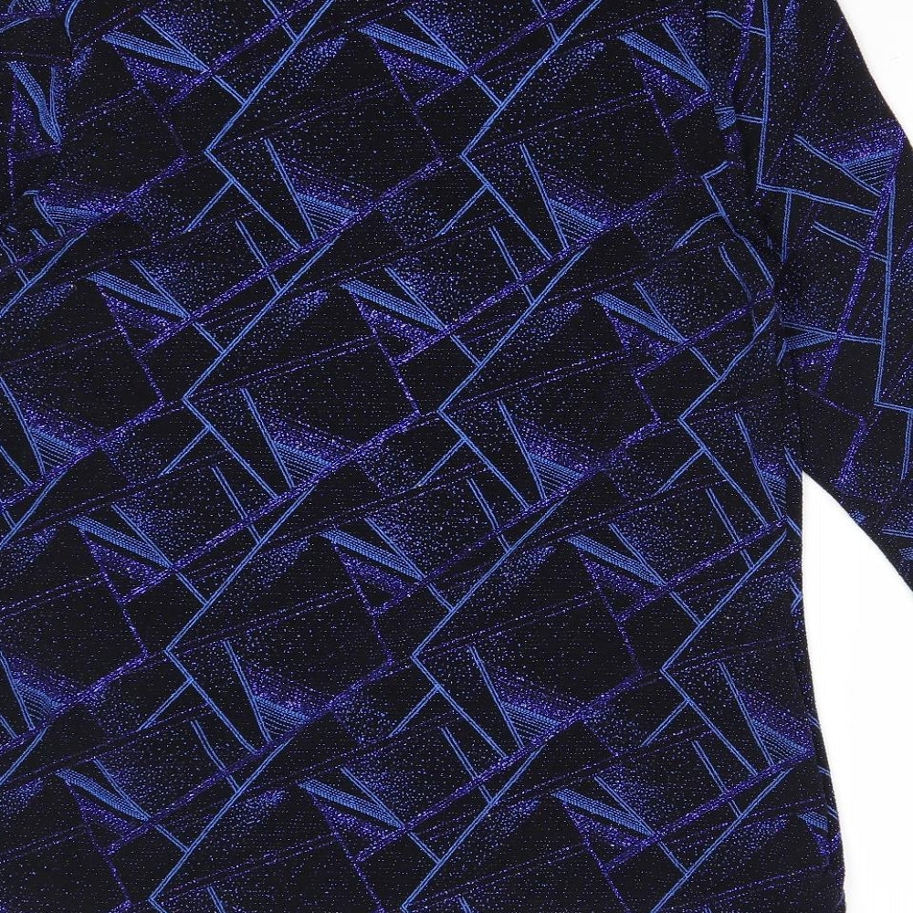 Bonmarché Womens Blue Geometric Polyester Basic Blouse Size 14 Scoop Neck