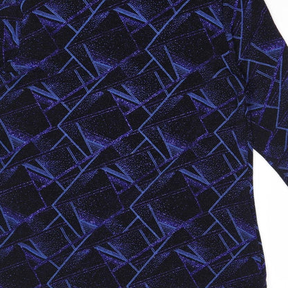 Bonmarché Womens Blue Geometric Polyester Basic Blouse Size 14 Scoop Neck