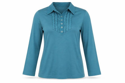 Mind Flowers Womens Blue Polyester Basic Blouse Size S Collared