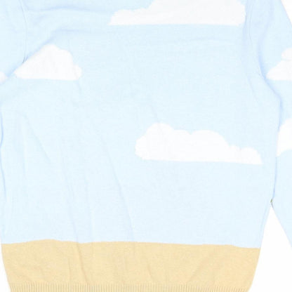 ASOS Mens Blue Round Neck Cotton Pullover Jumper Size S Long Sleeve - Father Christmas