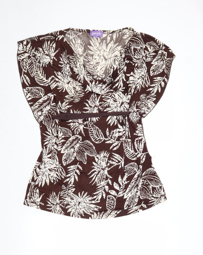 Womens UK Size L Purple Brown Basic Blouse