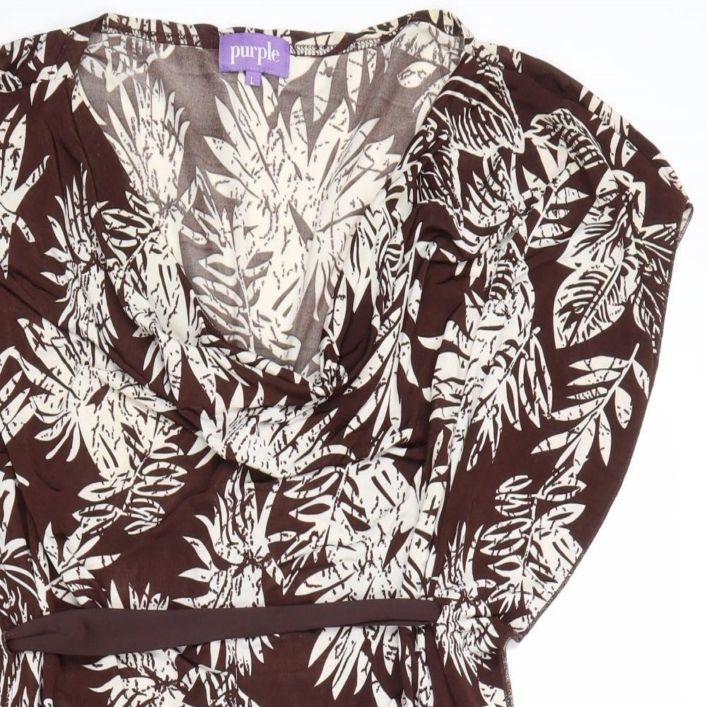 Womens UK Size L Purple Brown Basic Blouse