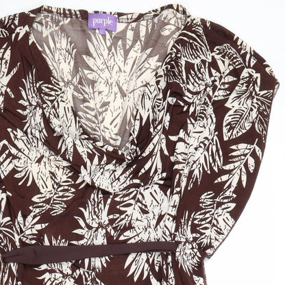 Womens UK Size L Purple Brown Basic Blouse