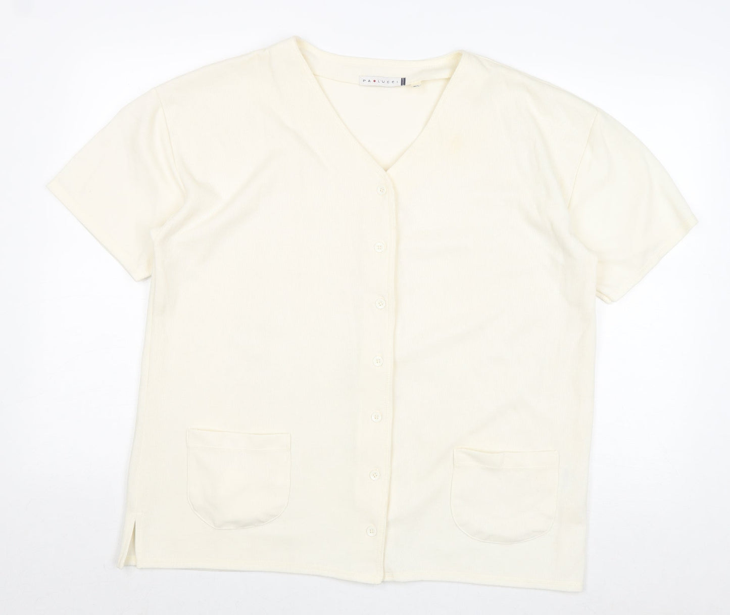 Pa Lucci Womens Ivory V-Neck Polyester Cardigan Jumper Size M