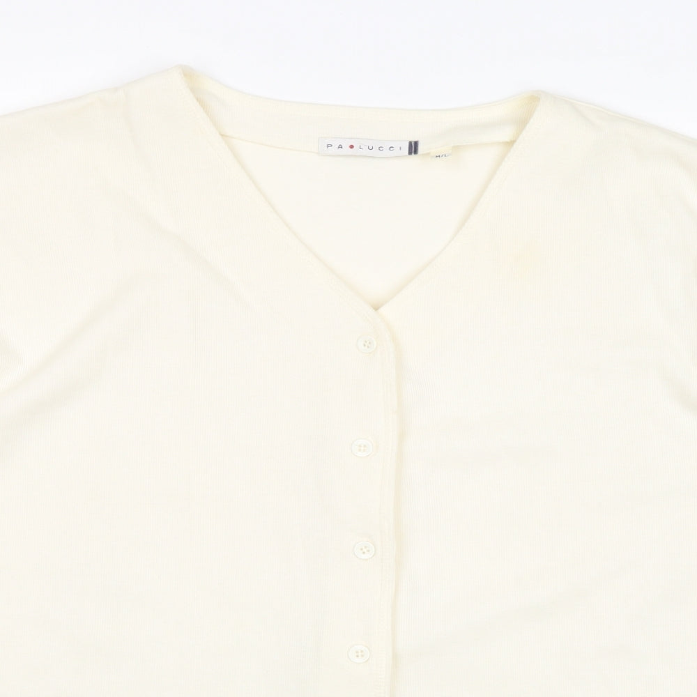 Pa Lucci Womens Ivory V-Neck Polyester Cardigan Jumper Size M