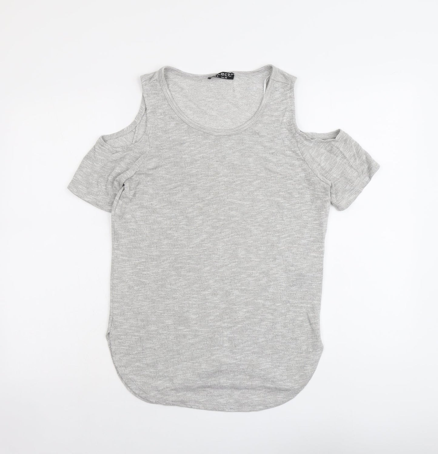 Select Womens Grey Viscose Basic T-Shirt Size 8 Round Neck - Cold Shoulder