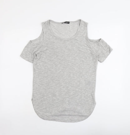 Select Womens Grey Viscose Basic T-Shirt Size 8 Round Neck - Cold Shoulder