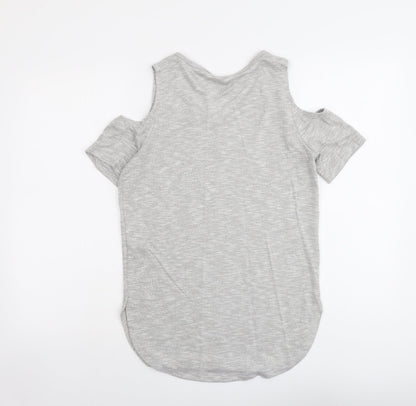 Select Womens Grey Viscose Basic T-Shirt Size 8 Round Neck - Cold Shoulder