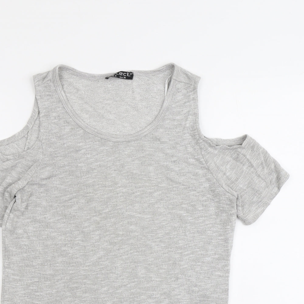 Select Womens Grey Viscose Basic T-Shirt Size 8 Round Neck - Cold Shoulder