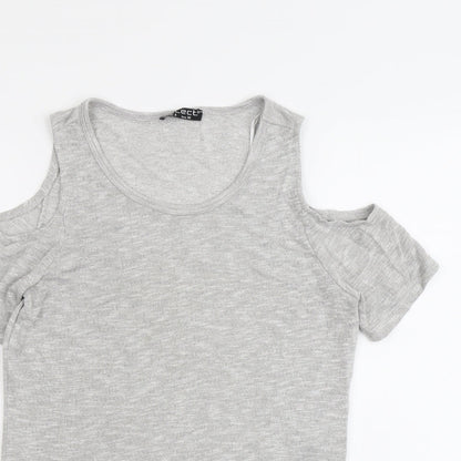 Select Womens Grey Viscose Basic T-Shirt Size 8 Round Neck - Cold Shoulder