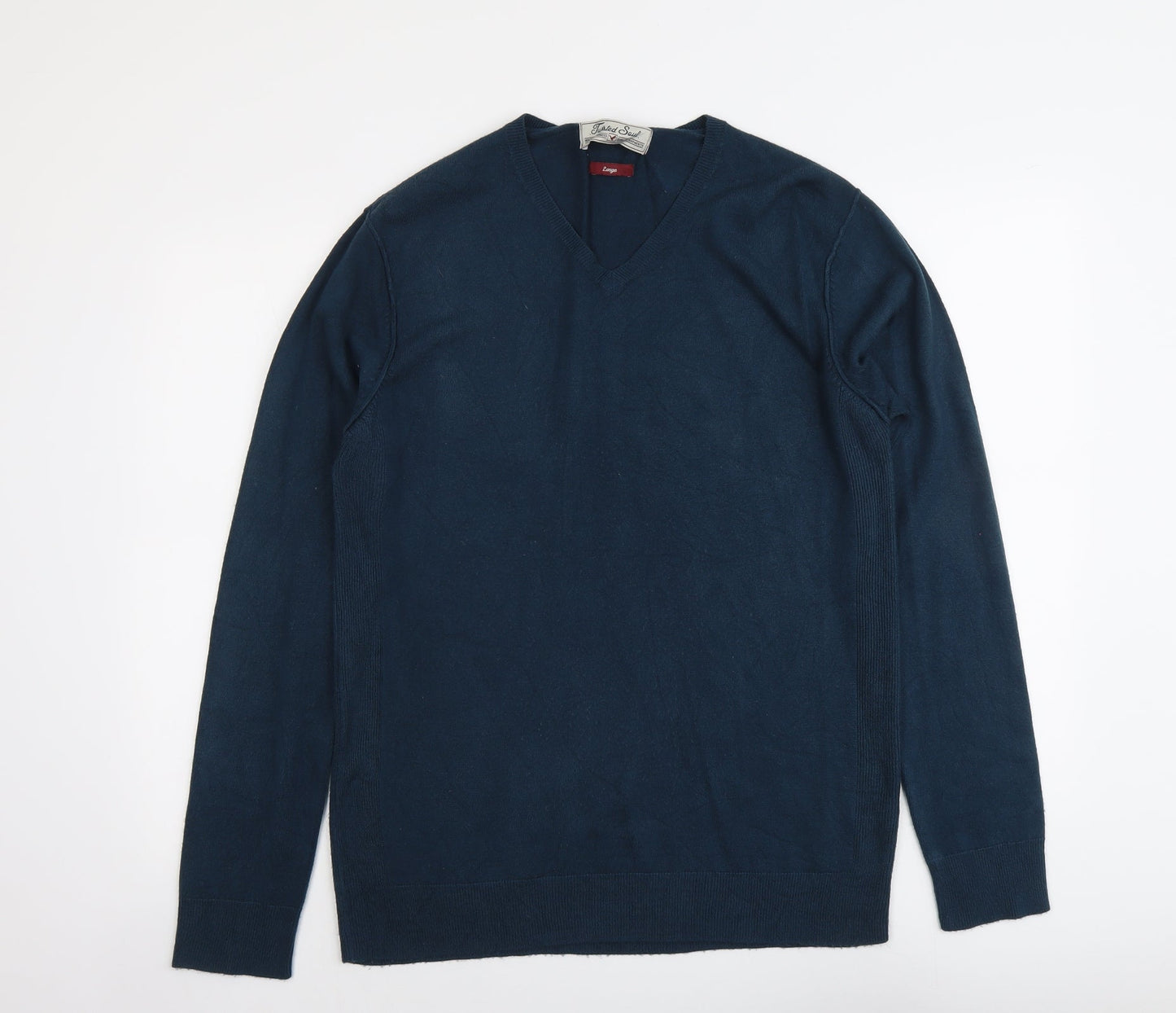 Twisted Soul Mens Blue Round Neck Acrylic Pullover Jumper Size L Long Sleeve