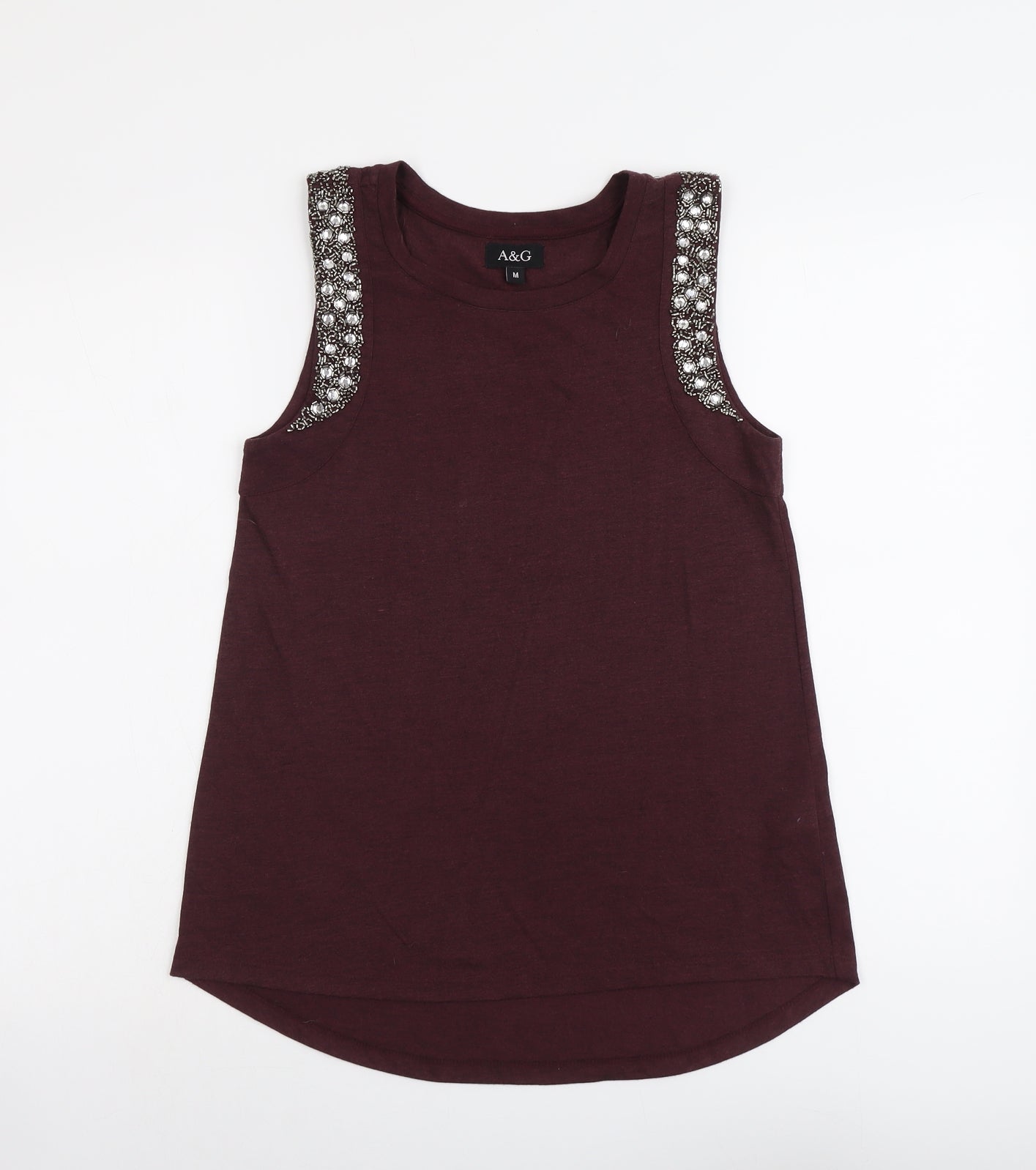 A&G Womens Red Polyester Basic Tank Size M Round Neck