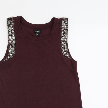 A&G Womens Red Polyester Basic Tank Size M Round Neck