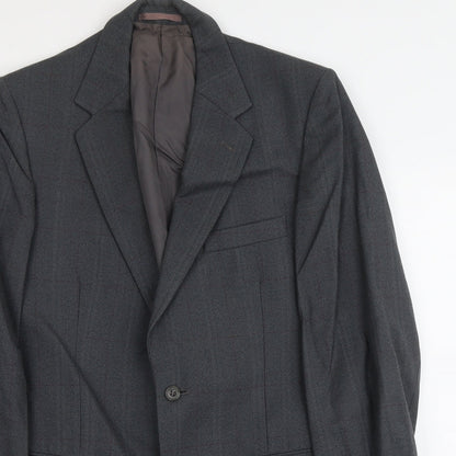 Dun&Co Mens Grey Check Wool Jacket Suit Jacket Size L Regular