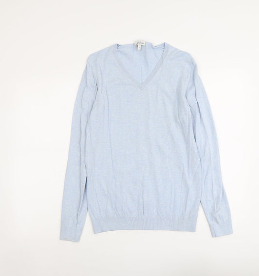 NEXT Mens Blue V-Neck Cotton Pullover Jumper Size S Long Sleeve