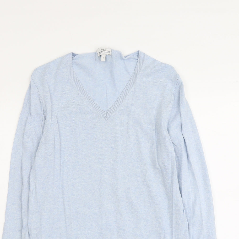NEXT Mens Blue V-Neck Cotton Pullover Jumper Size S Long Sleeve