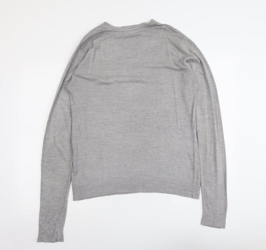 Burton Mens Grey V-Neck Acrylic Pullover Jumper Size S Long Sleeve