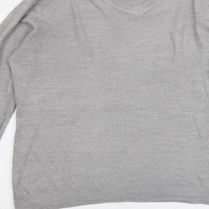 Burton Mens Grey V-Neck Acrylic Pullover Jumper Size S Long Sleeve