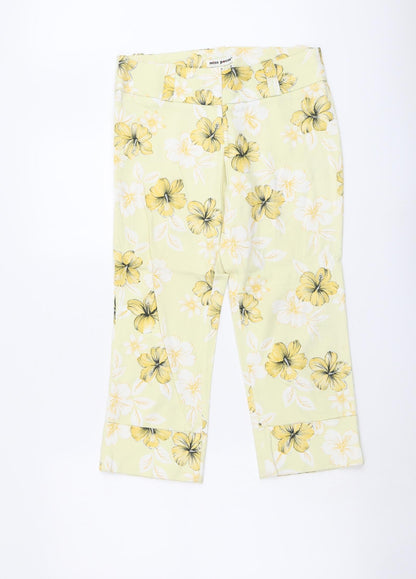 Miss Poem Womens Yellow Floral Cotton Cropped Trousers Size M L22 in Regular Zip