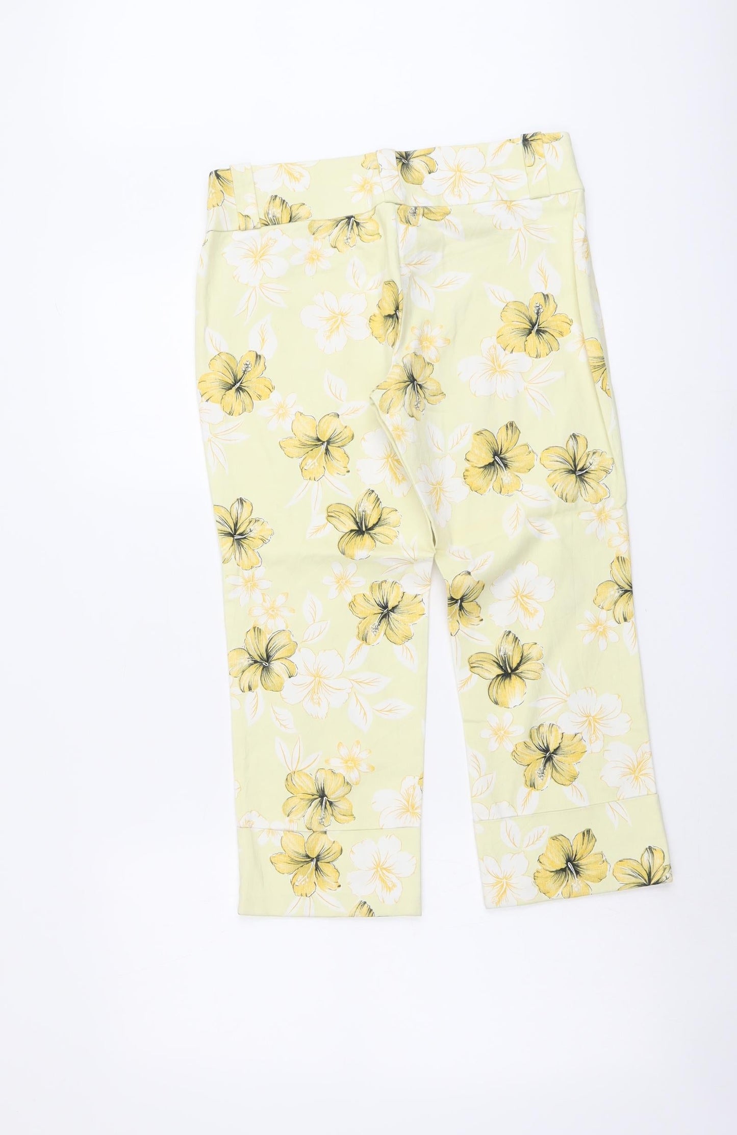 Miss Poem Womens Yellow Floral Cotton Cropped Trousers Size M L22 in Regular Zip