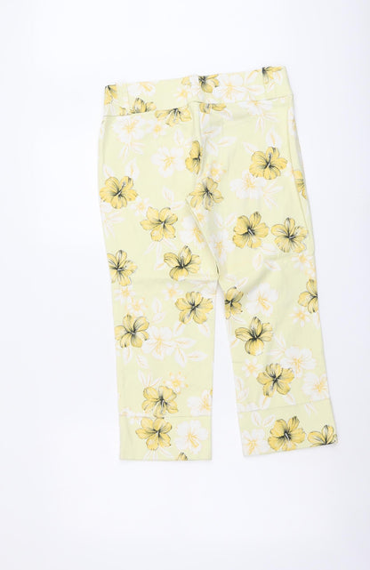 Miss Poem Womens Yellow Floral Cotton Cropped Trousers Size M L22 in Regular Zip