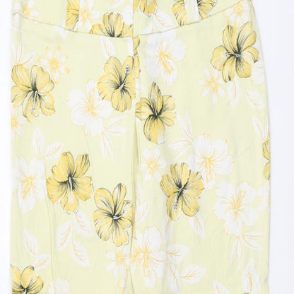 Miss Poem Womens Yellow Floral Cotton Cropped Trousers Size M L22 in Regular Zip
