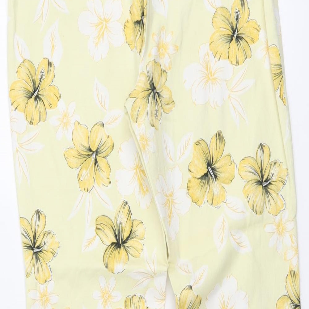Miss Poem Womens Yellow Floral Cotton Cropped Trousers Size M L22 in Regular Zip