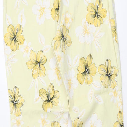 Miss Poem Womens Yellow Floral Cotton Cropped Trousers Size M L22 in Regular Zip