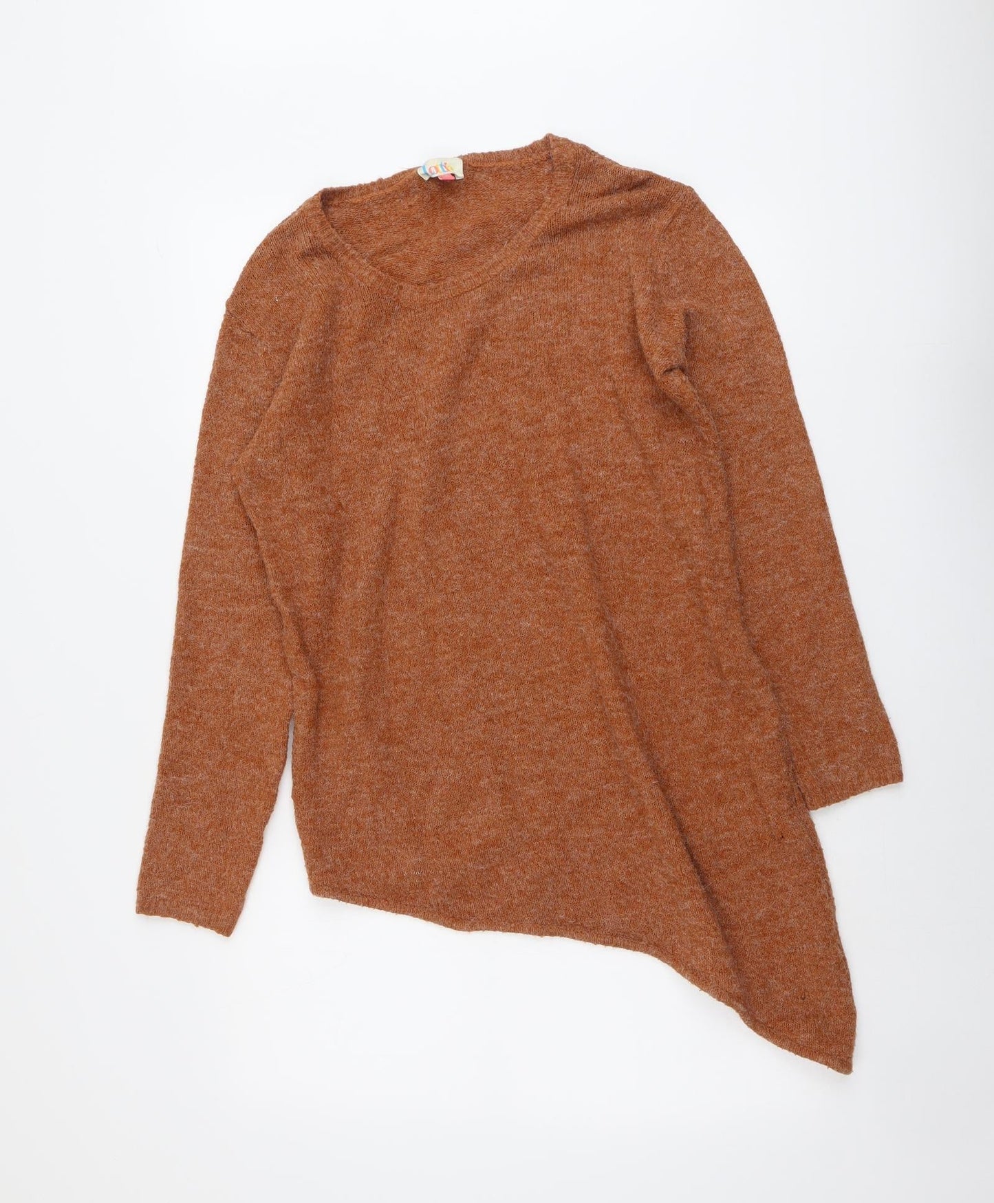 Lottie Womens Brown Round Neck Herringbone Acrylic Pullover Jumper Size 12