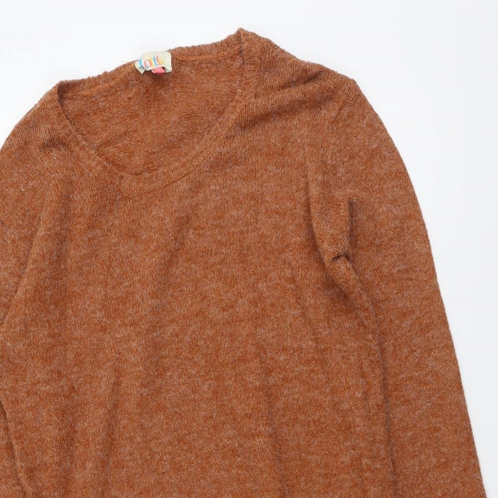 Lottie Womens Brown Round Neck Herringbone Acrylic Pullover Jumper Size 12